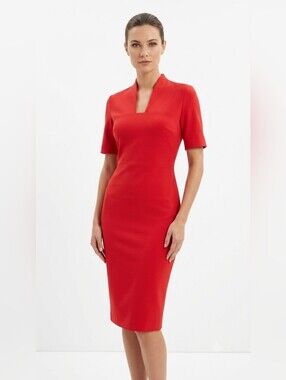 Escada Red Sheath Dress - Classic V-Notch Neck